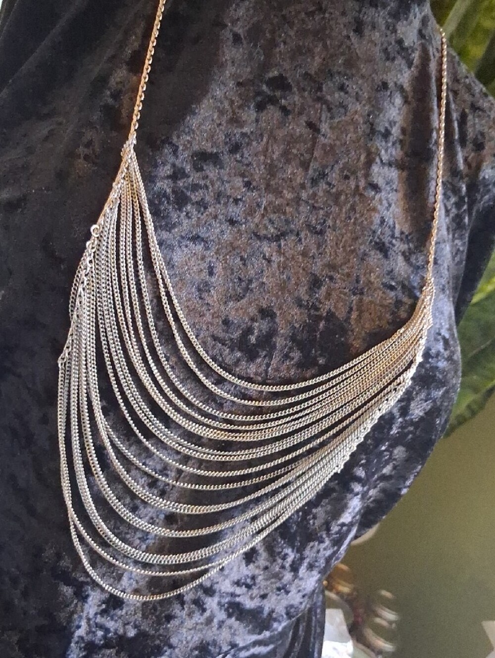 Multi-Strand Silver Layered Necklace - Elegant Draped Chains 30 InL. - Picture 4 of 11